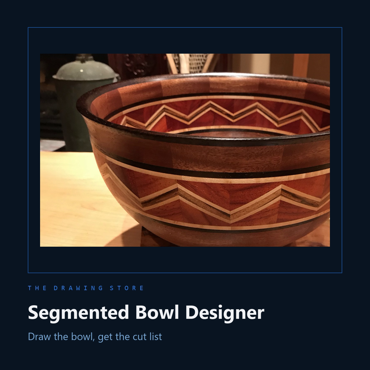 A finished segmented bowl with chevron feature rings