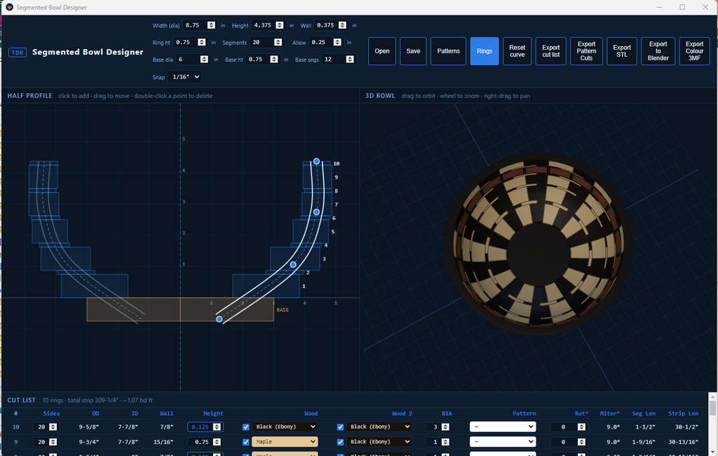 (looking down inside):
Look straight down inside the 3D preview and check every joint lands — before you glue a single ring.